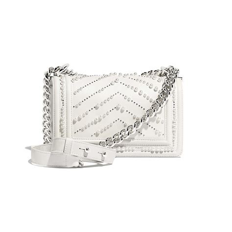 chanel white leather bag 12758008|Small boy chanel handbag, Calfskin & silver.